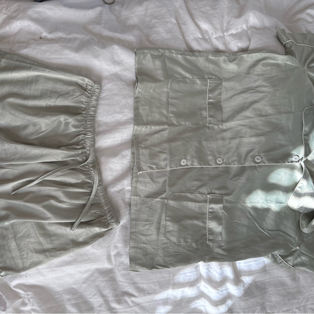 Satin Pajama Set in Light sage green